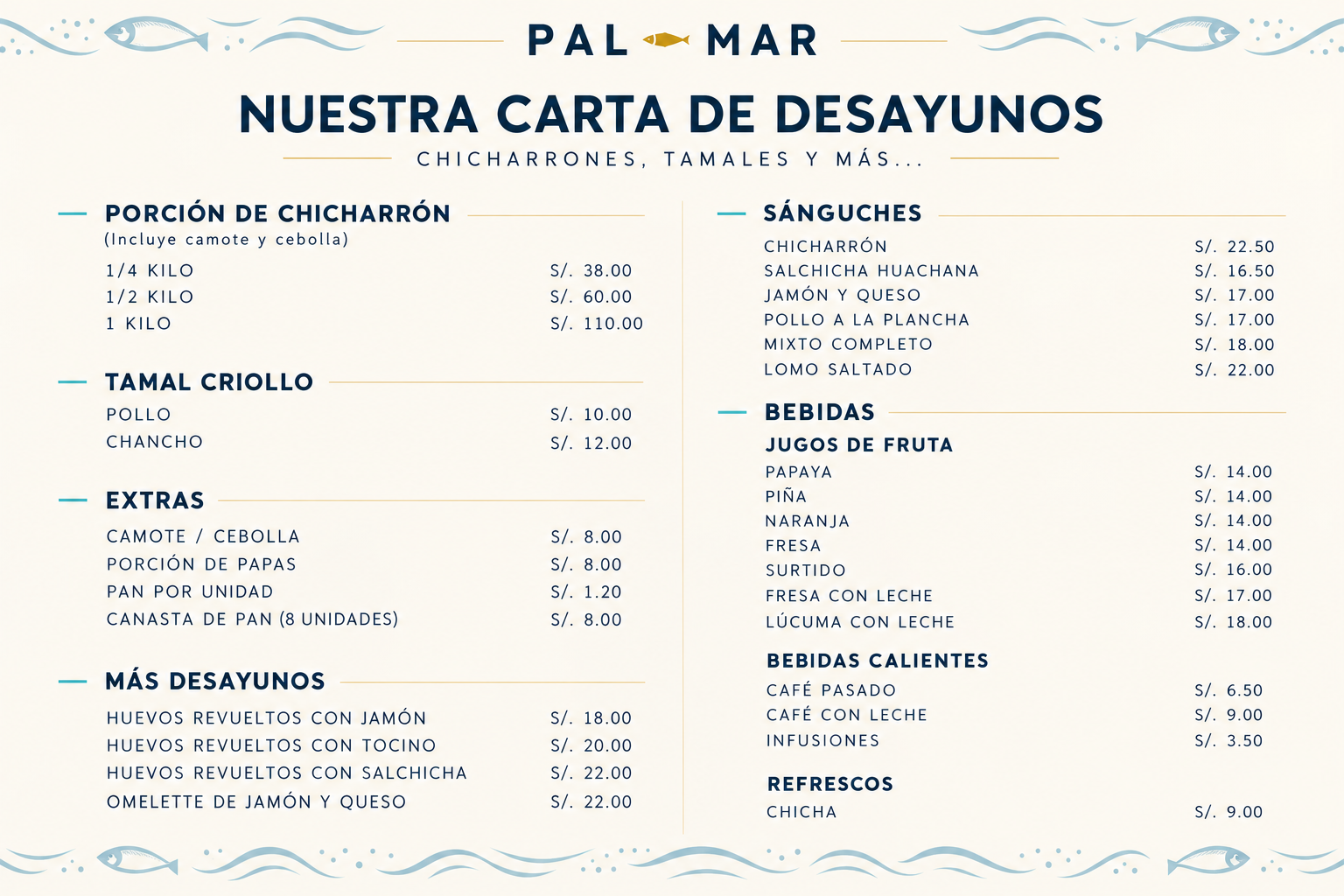 Carta de Desayunos Costera PalMar